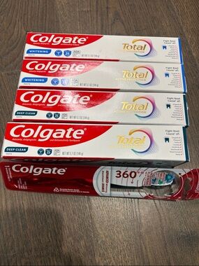 Colgate Total Toothpaste 4 Pack + 360 Toothbrush 5 Pc Bundle NEW